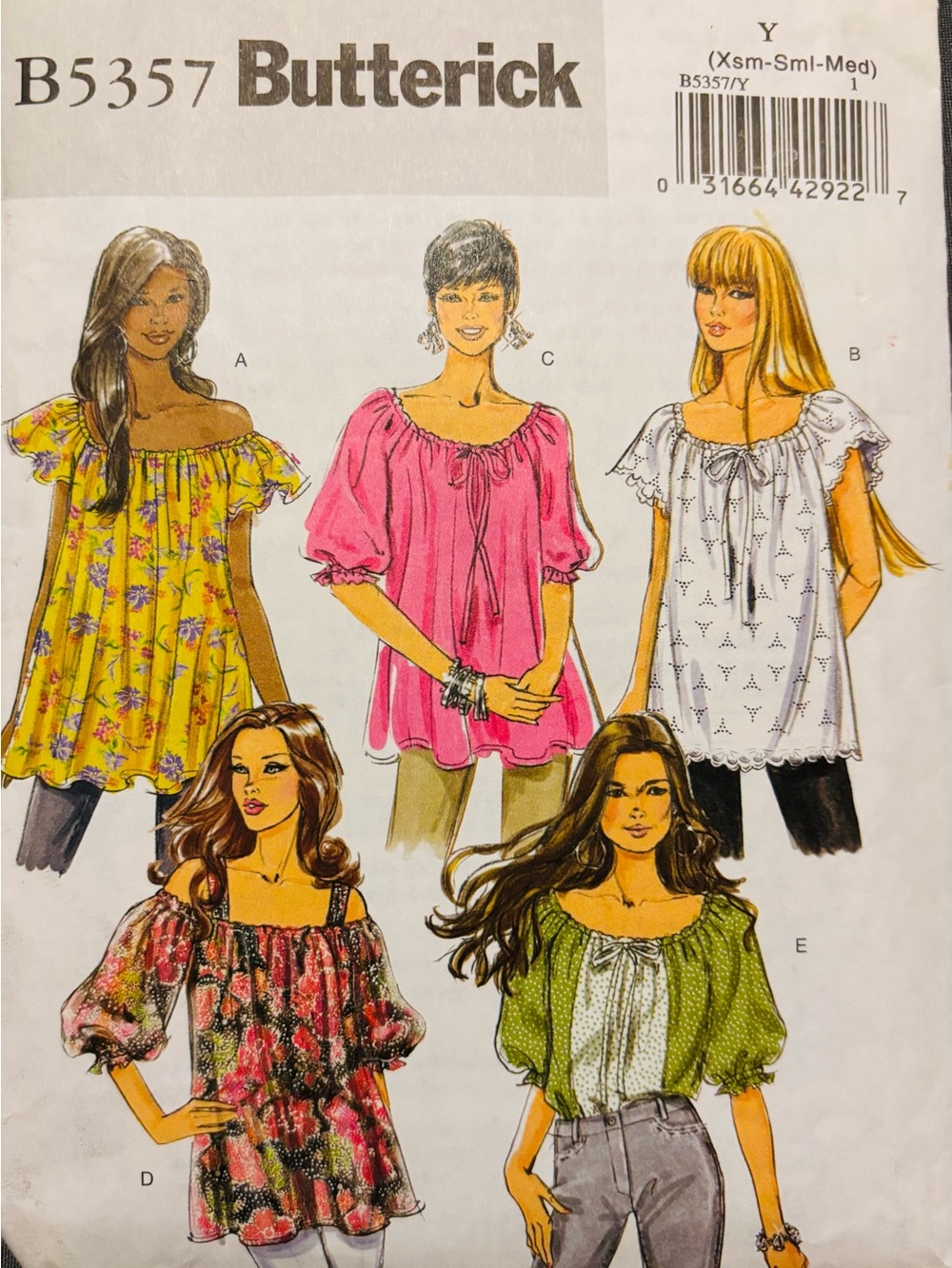 Butterick B5357 Easy Sewing Pattern Loose Tops Sizes XSm-Sm- Pre Owned